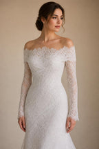 Luxury Off Shoulder Wedding Dress with Long Sleeves ZP175
