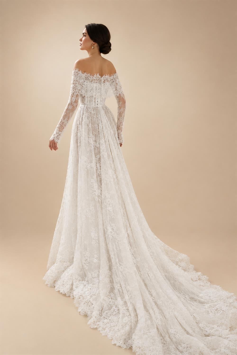 Luxury Off Shoulder Wedding Dress with Long Sleeves ZP175