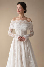 Luxury Off Shoulder Wedding Dress with Long Sleeves ZP175