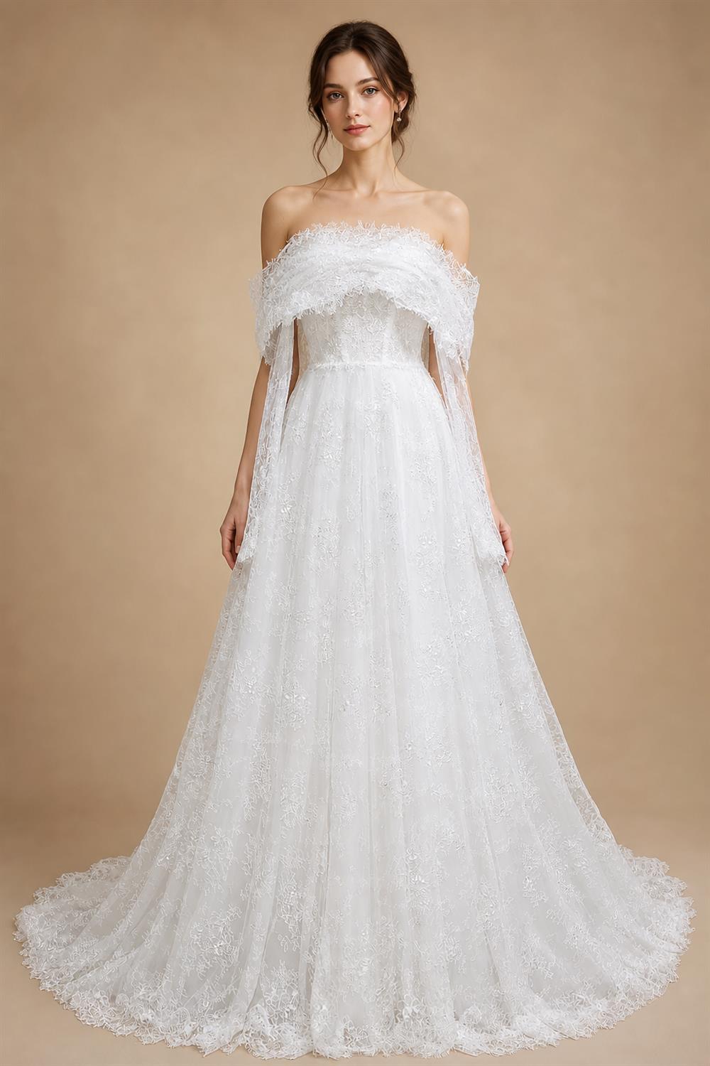 Luxury Off Shoulder Wedding Dress with Long Sleeves ZP175