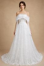 Luxury Off Shoulder Wedding Dress with Long Sleeves ZP175