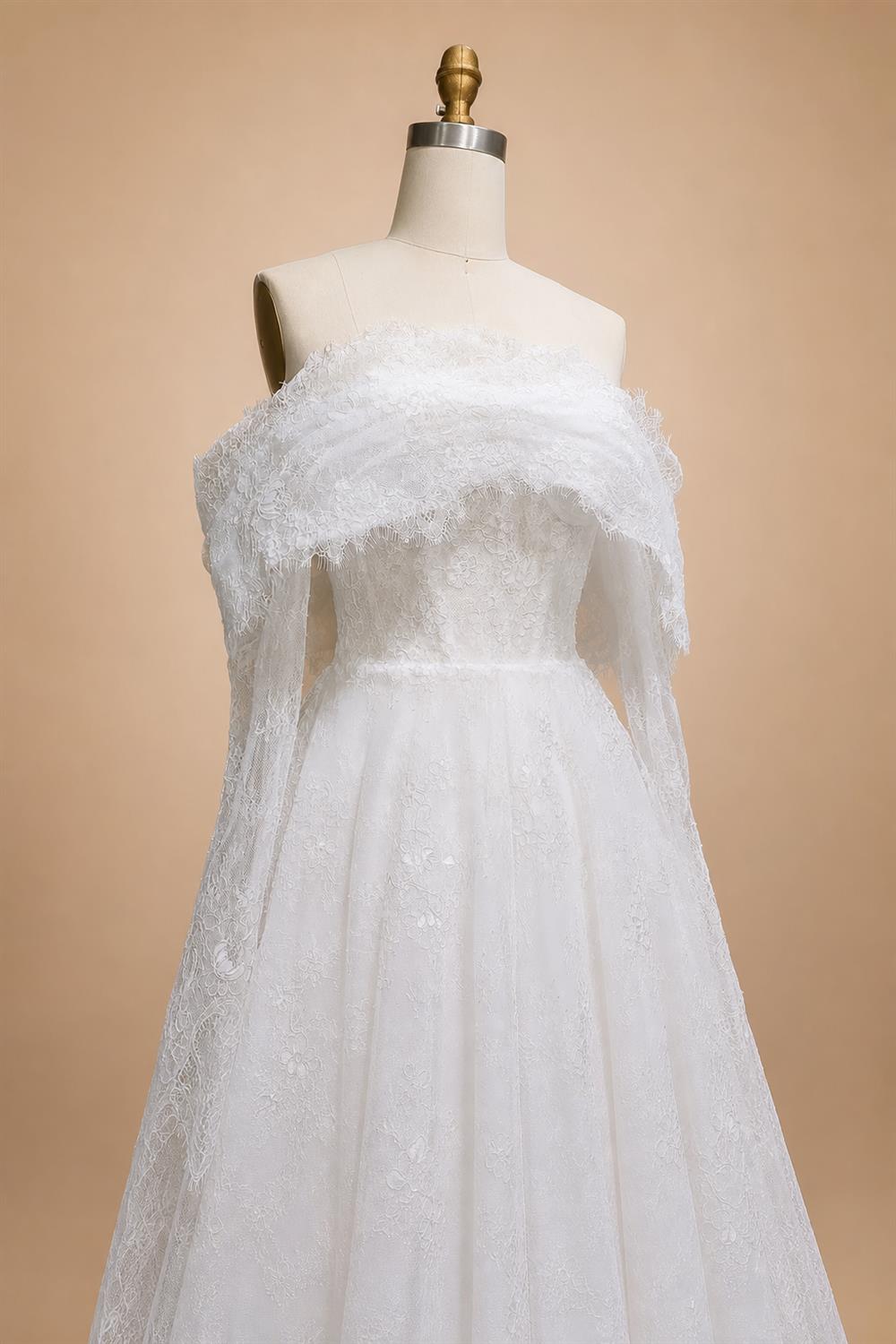 Luxury Off Shoulder Wedding Dress with Long Sleeves ZP175