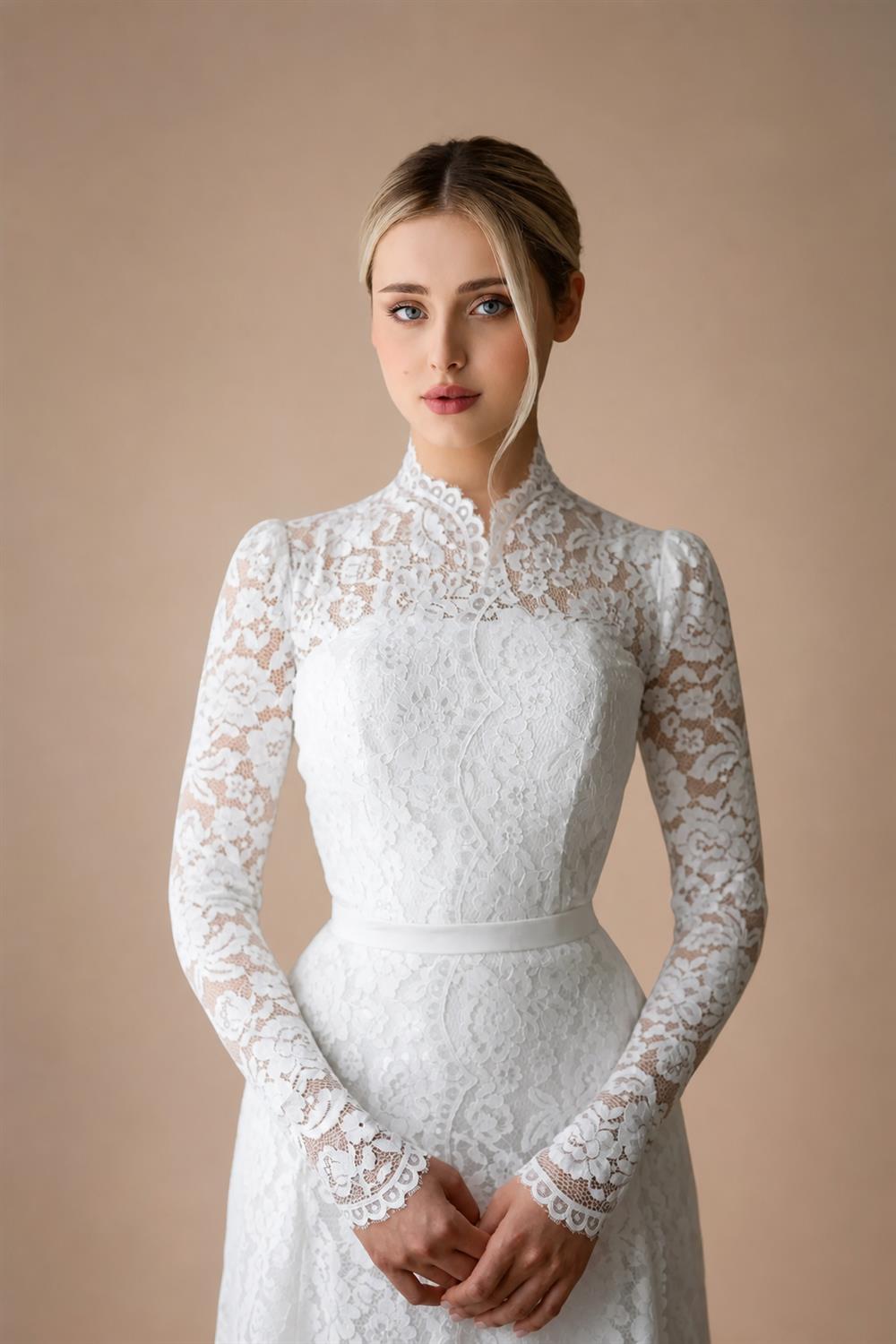 Elegant Floral Long Sleeve Mermaid Wedding Dress ZP176