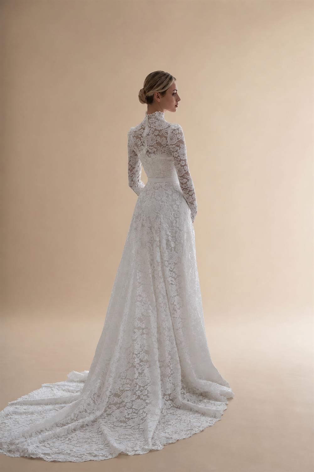 Elegant Floral Long Sleeve Mermaid Wedding Dress ZP176