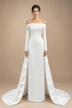 Luxury Minimalist Off Shoulder Wedding Dress with Overskirt ZP177