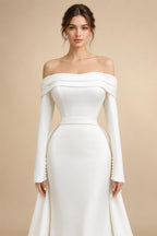 Luxury Minimalist Off Shoulder Wedding Dress with Overskirt ZP177
