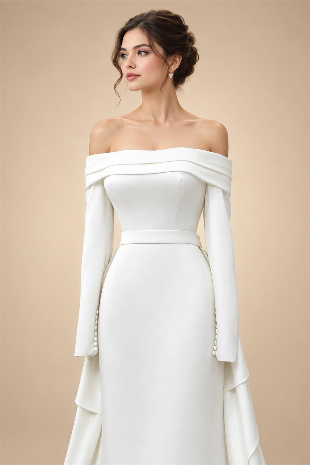 Luxury Minimalist Off Shoulder Wedding Dress with Overskirt ZP177