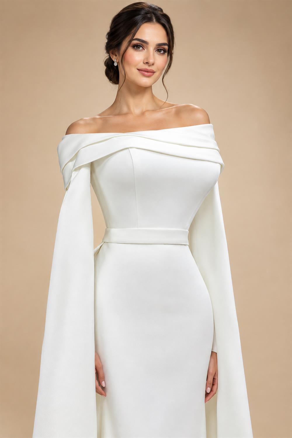 Luxury Minimalist Off Shoulder Wedding Dress with Overskirt ZP177