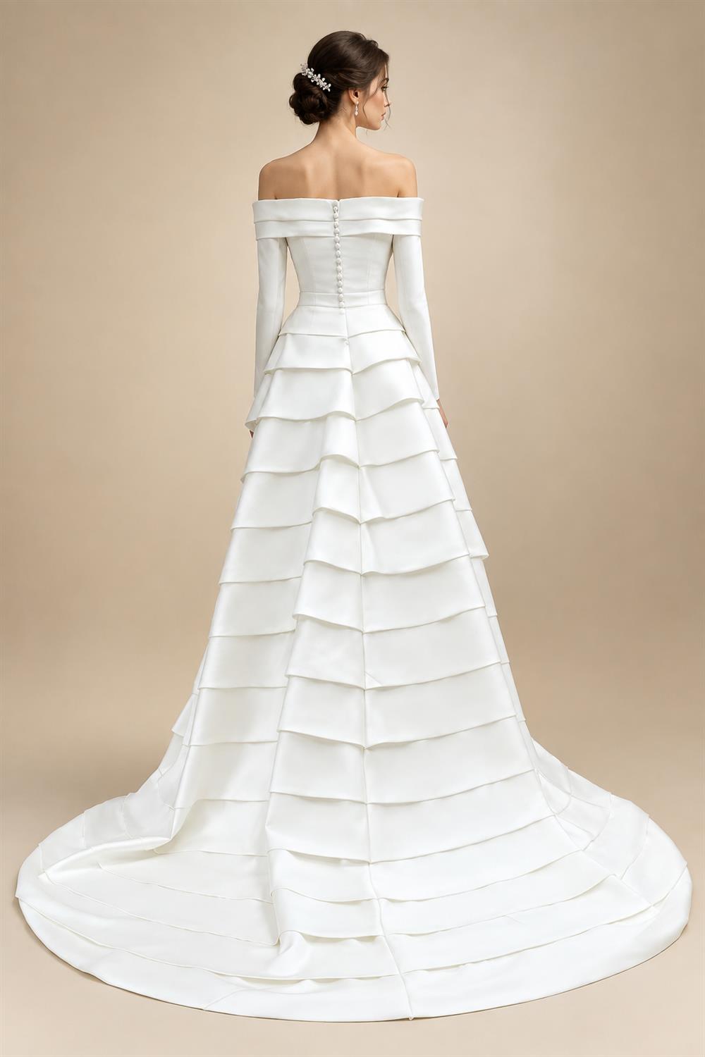 Luxury Minimalist Off Shoulder Wedding Dress with Overskirt ZP177