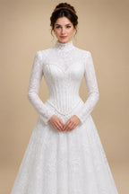 Luxury Pearl Long Sleeve Lace Wedding Dress ZP178
