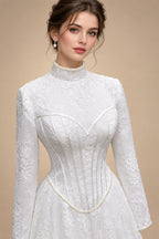 Luxury Pearl Long Sleeve Lace Wedding Dress ZP178