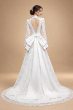 Luxury Pearl Long Sleeve Lace Wedding Dress ZP178