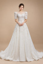 Luxury Beaded Puffy Lace Off Shoulder Wedding Dress ZP179