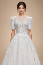 Luxury Beaded Puffy Lace Off Shoulder Wedding Dress ZP179