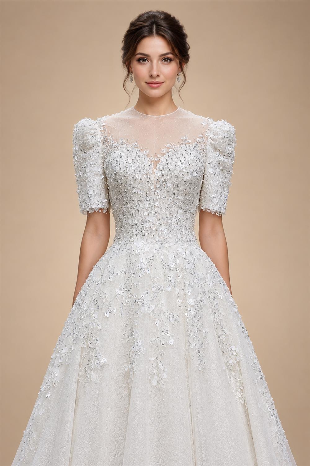 Luxury Beaded Puffy Lace Off Shoulder Wedding Dress ZP179