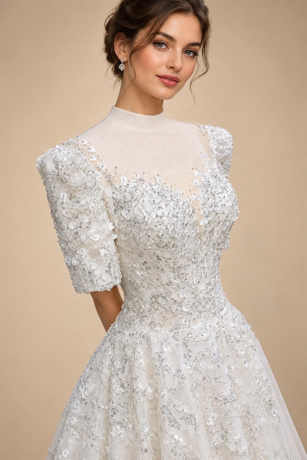 Luxury Beaded Puffy Lace Off Shoulder Wedding Dress ZP179