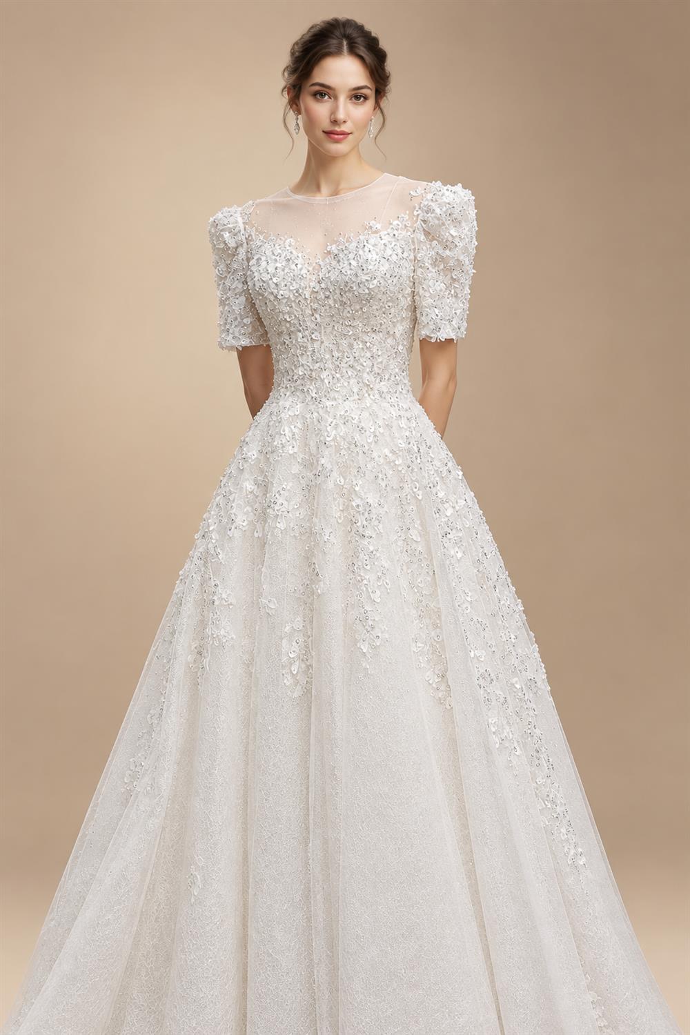 Luxury Beaded Puffy Lace Off Shoulder Wedding Dress ZP179