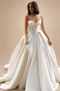 Luxury Sweetheart Satin Ball Gown Wedding Dress with Overskirt ZP185