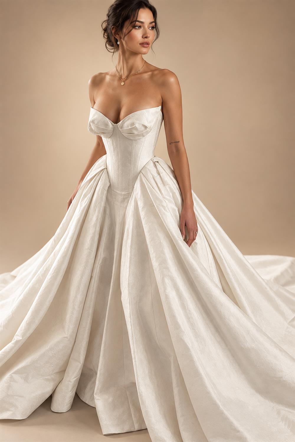 Luxury Sweetheart Satin Ball Gown Wedding Dress with Overskirt ZP185