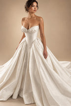 Luxury Sweetheart Satin Ball Gown Wedding Dress with Overskirt ZP185