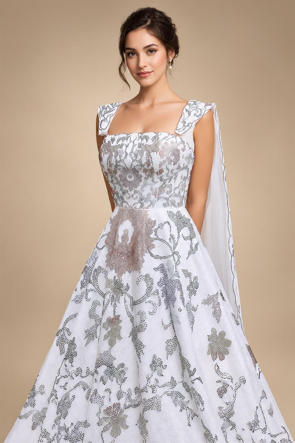 Luxury White Off-Shoulder Diamond Ball Gown Wedding Dress with Cape ZP187