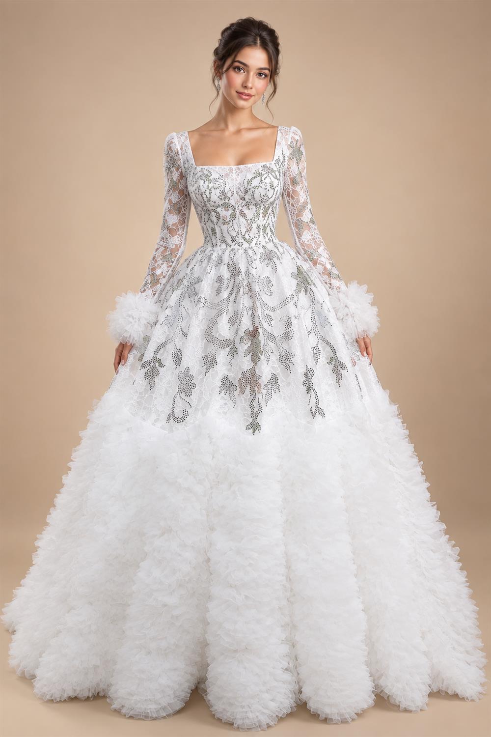Luxury White Off-Shoulder Diamond Ball Gown Wedding Dress with Cape ZP187