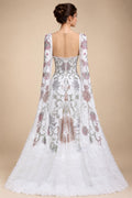 Luxury White Off-Shoulder Diamond Ball Gown Wedding Dress with Cape ZP187