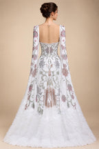 Luxury White Off-Shoulder Diamond Ball Gown Wedding Dress with Cape ZP187