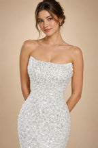 Luxury White Sequin Pearl Strapless Short Wedding Dress ZP189