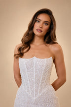 Luxury White Sequin Pearl Strapless Short Wedding Dress ZP189