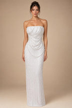 Luxury White Sequin Pearl Strapless Wedding Dress ZP190