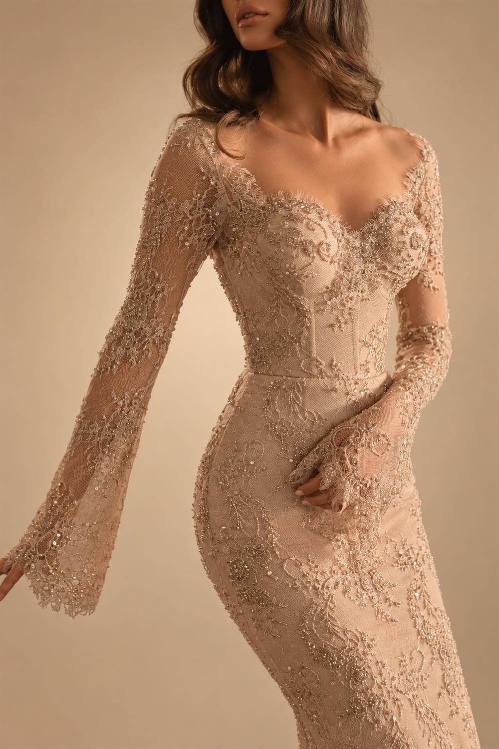 Glamorous Lace Long Sleeves Mermaid Wedding Dress ZP191