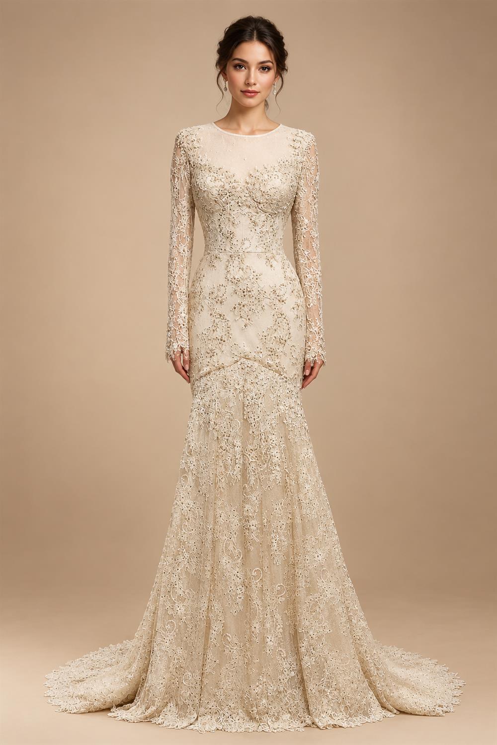 Glamorous Lace Long Sleeves Mermaid Wedding Dress ZP191