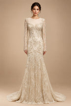 Glamorous Lace Long Sleeves Mermaid Wedding Dress ZP191