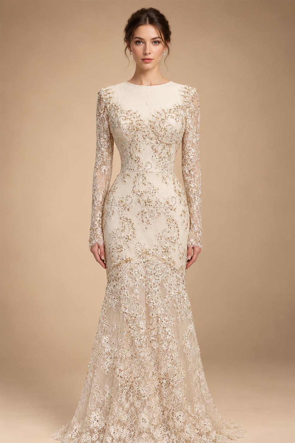 Glamorous Lace Long Sleeves Mermaid Wedding Dress ZP191