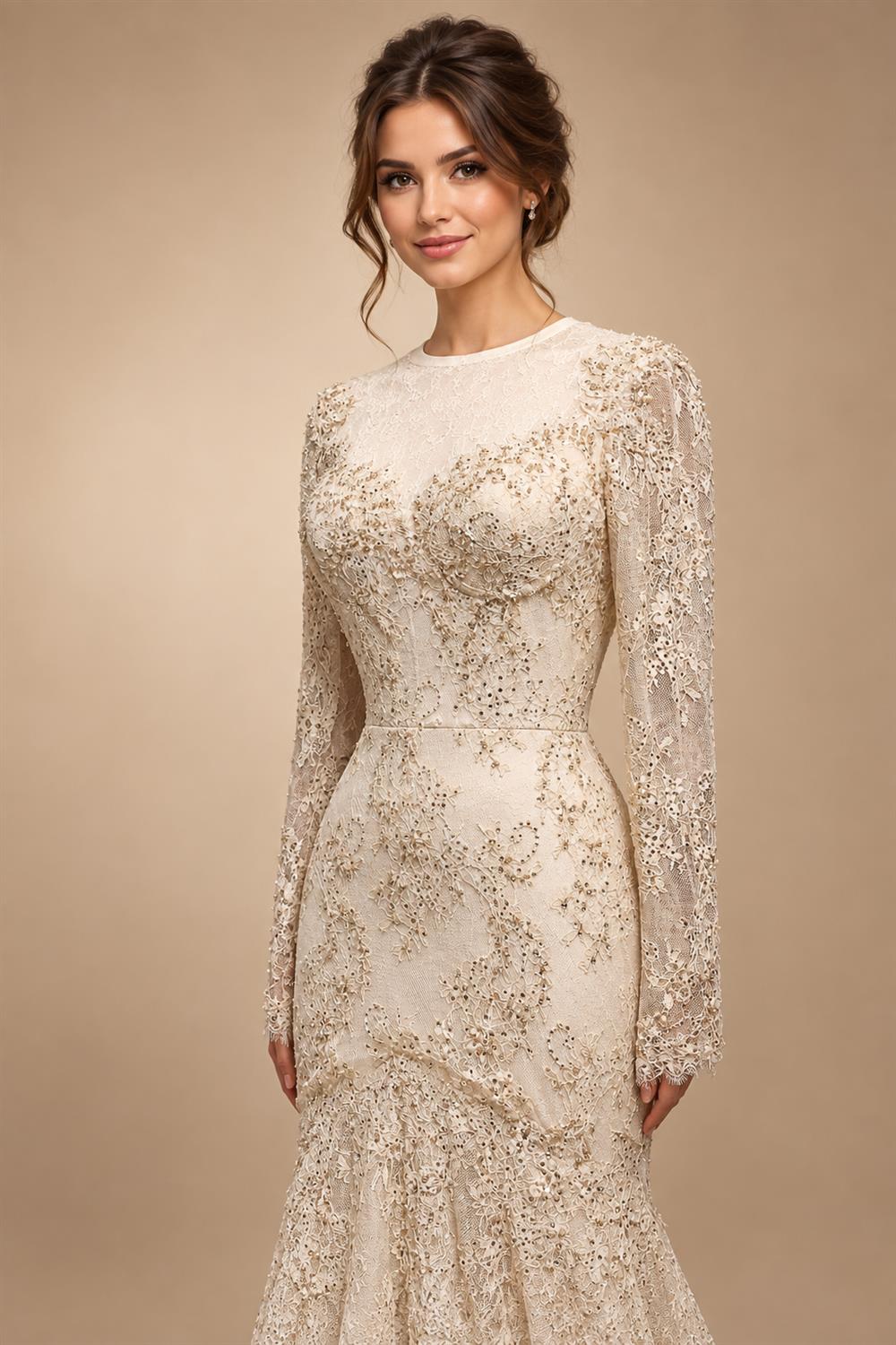 Glamorous Lace Long Sleeves Mermaid Wedding Dress ZP191