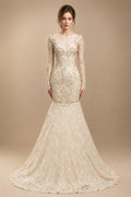Glamorous Lace Long Sleeves Mermaid Wedding Dress ZP191