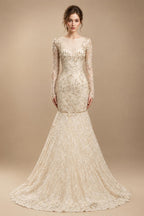 Glamorous Lace Long Sleeves Mermaid Wedding Dress ZP191