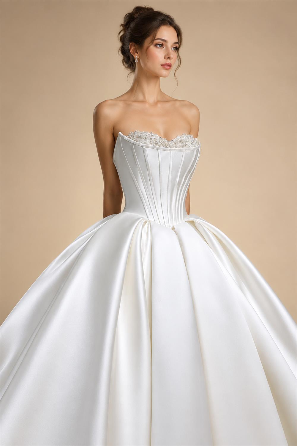 Luxury Pearl Strapless Ball Gown White Wedding Dress ZP192