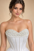 Luxury Pearl Strapless Ball Gown White Wedding Dress ZP192