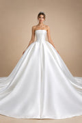 Luxury Pearl Strapless Ball Gown White Wedding Dress ZP192