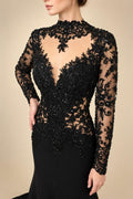 Black Luxury Gothic Heavy Beading Wedding Dress Mermaid Sheer Full Lace Circular Train ZP193