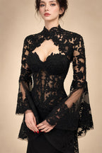 Black Luxury Gothic  Wedding Dress Sheer Lace Mermaid  ZP200