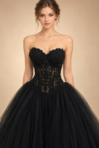 Black Lace Heavy Gothic Beading Wedding Dress Ballgown Corset Closure  ZP202