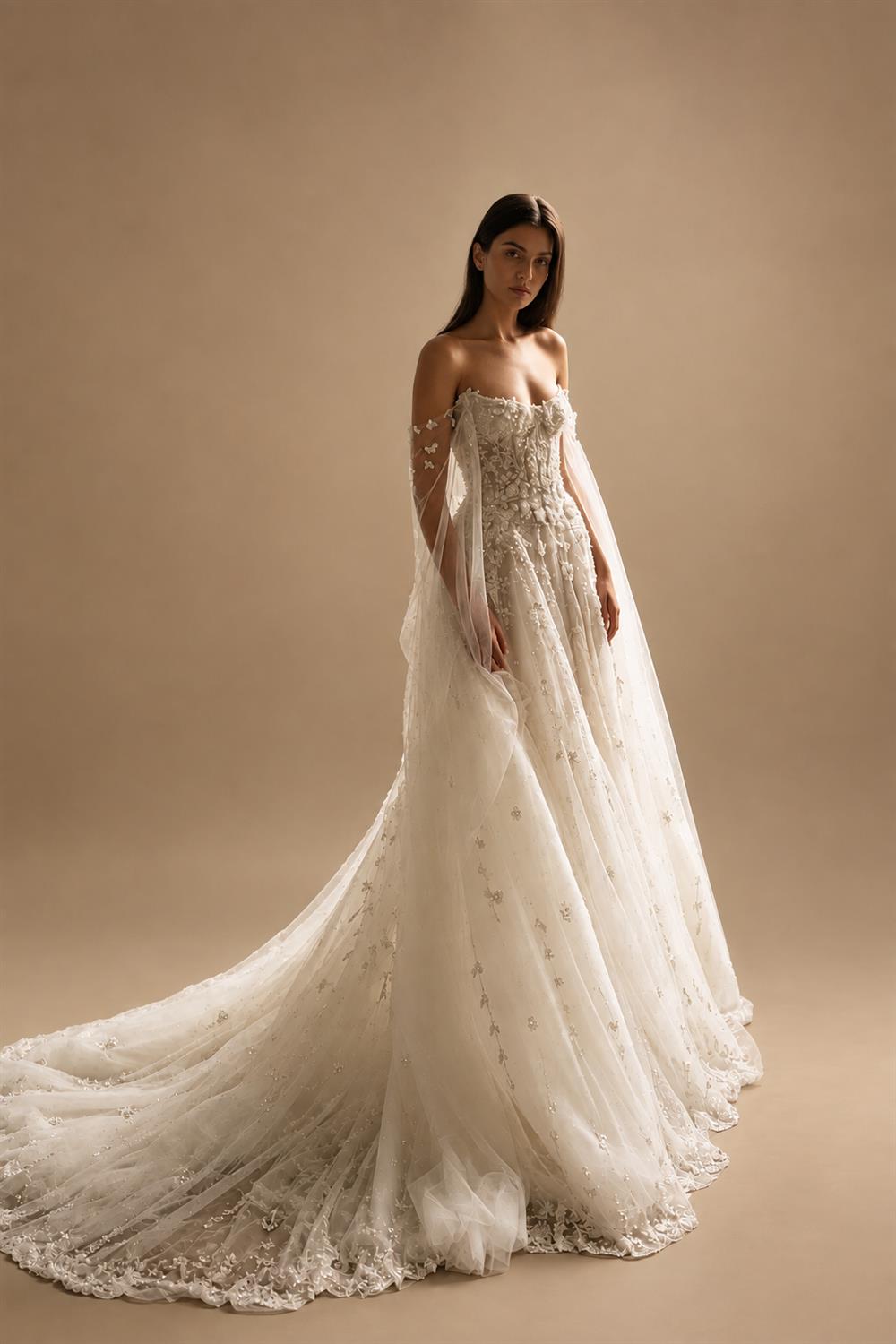 White Sparkly Beaded Corset Tulle Wedding Gown with Long Train ZP206