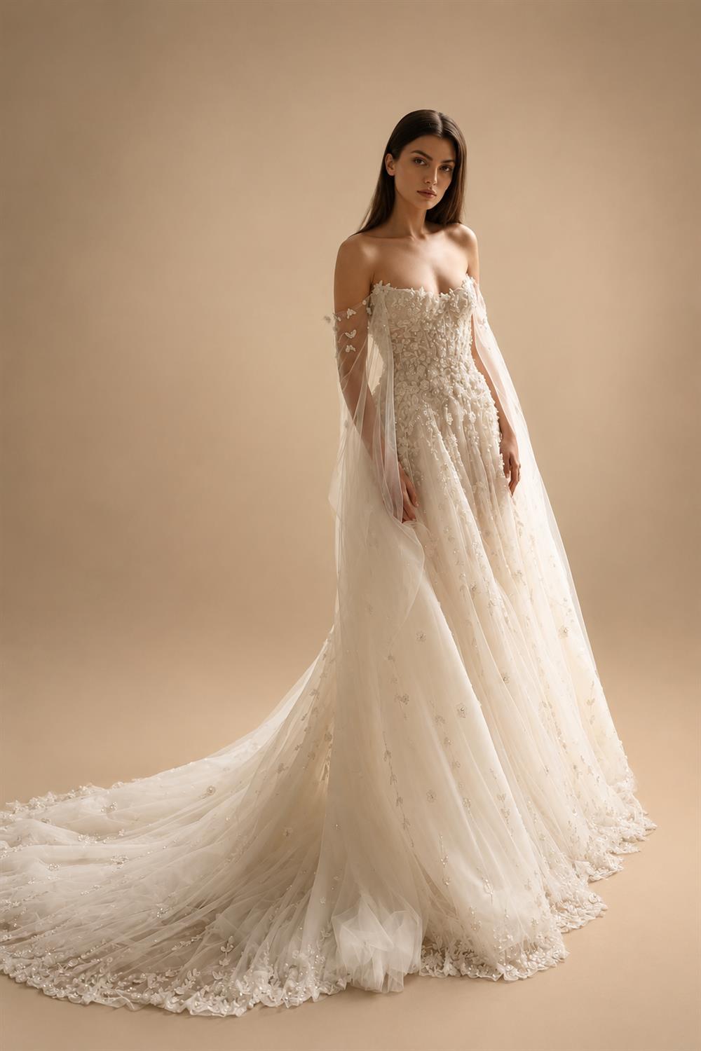 White Sparkly Beaded Corset Tulle Wedding Gown with Long Train ZP206