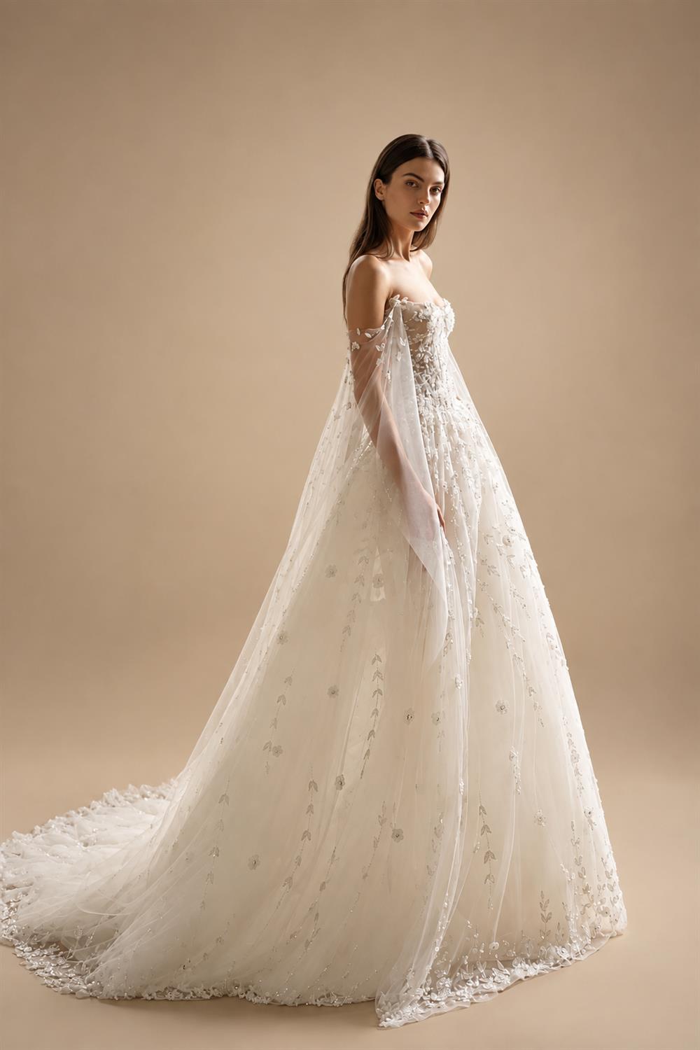 White Sparkly Beaded Corset Tulle Wedding Gown with Long Train ZP206
