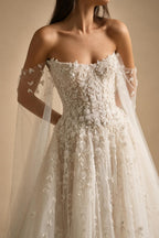 White Sparkly Beaded Corset Tulle Wedding Gown with Long Train ZP206