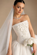White Satin Tulle Ball Gown Bridal Dress with Embroidered Lace Bodice ZP207