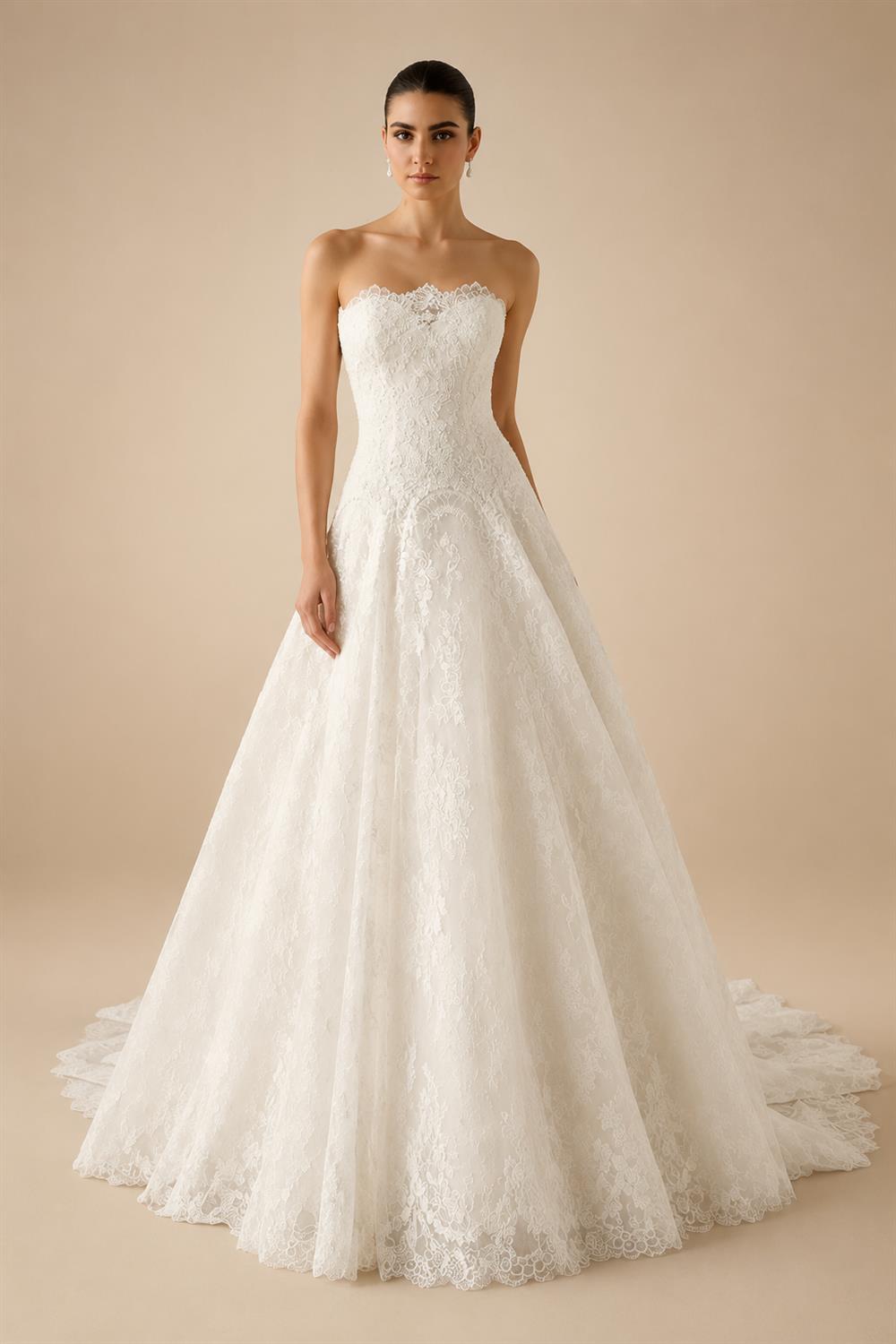 White Classic Eyelash Lace A Line Wedding Dress for Bride ZP208